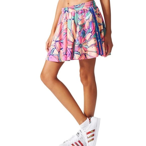 Adidas x FARM Rio Flared Floral Bananas Flared Mini Skirt Sz S - Picture 1 of 11